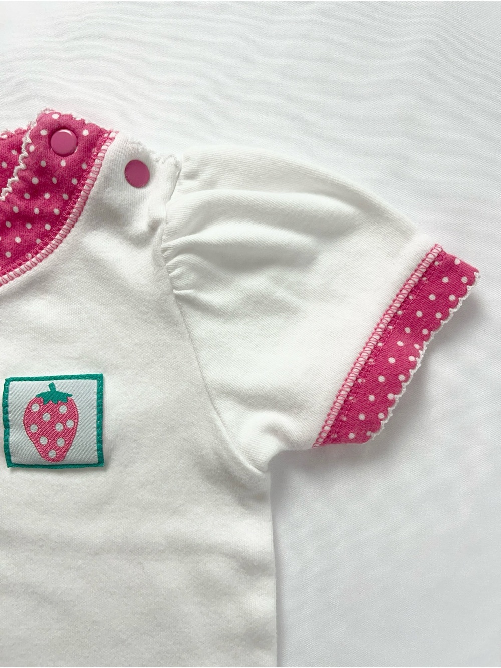 Gymboree Vintage 90s Kids Strawberry Pink White Polka Dot Puff Sleeve Top XS - Picture 6 of 13